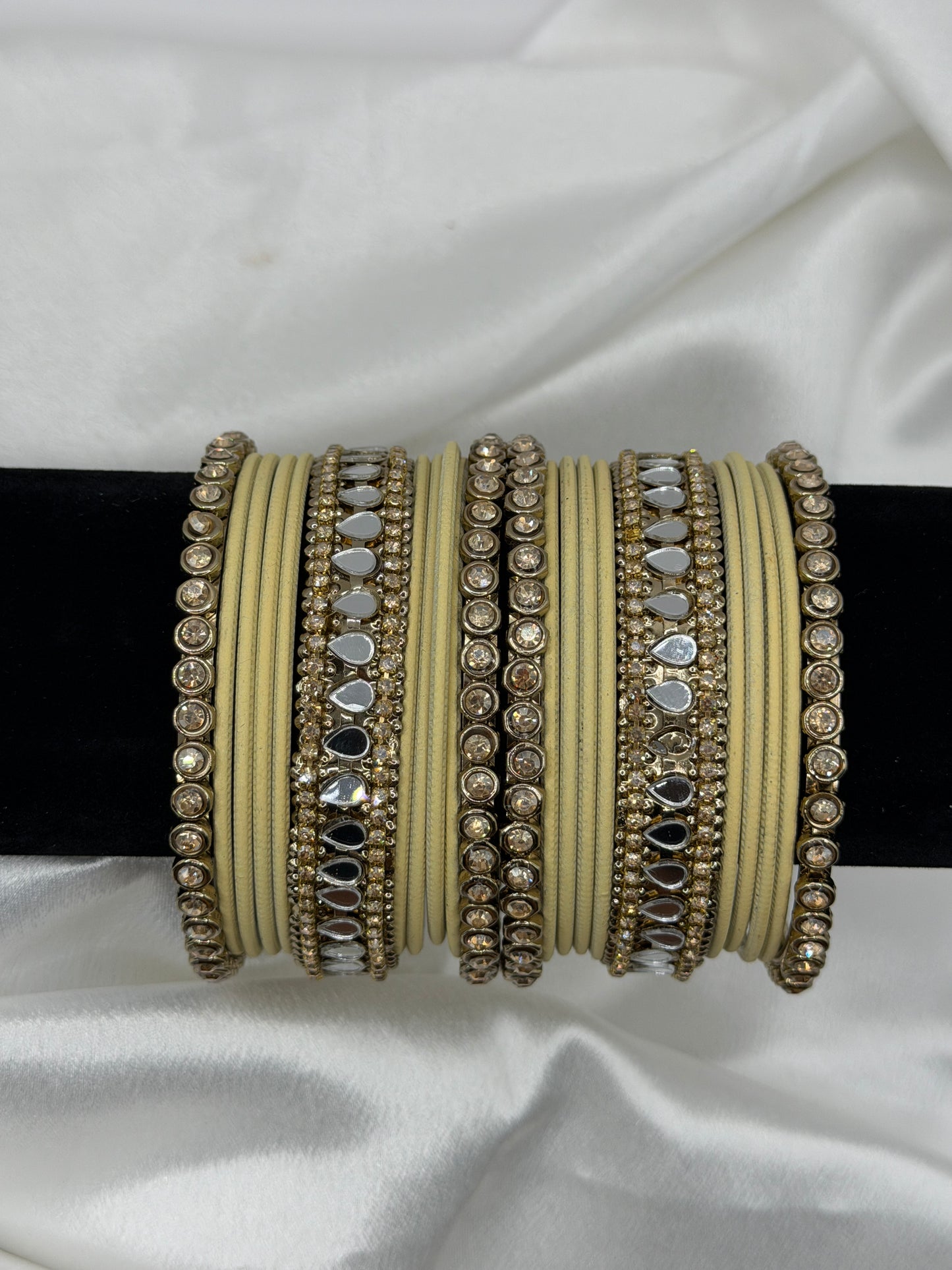 Cream & Mirror Metal Bangles Set