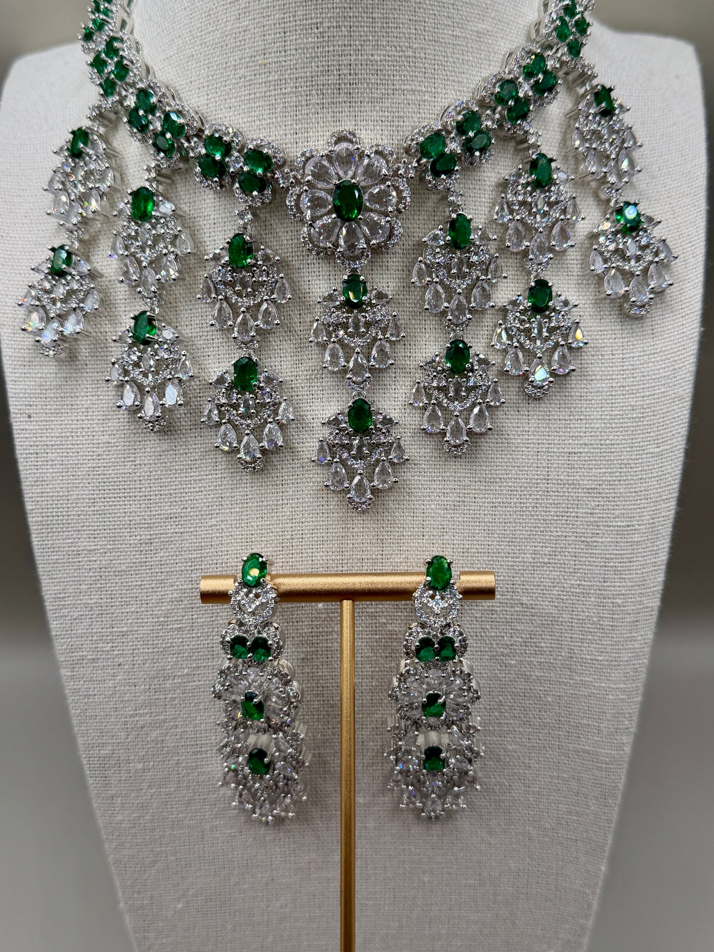 Rani Green Statement AD Necklace Set