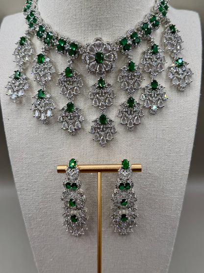 Rani Green Statement AD Necklace Set