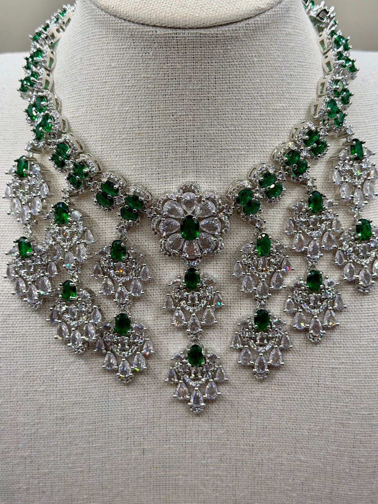 Rani Green Statement AD Necklace Set