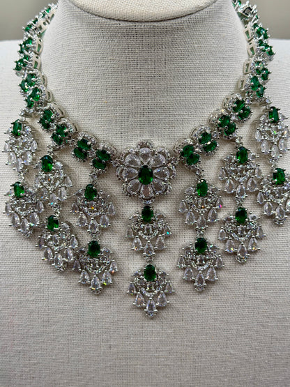 Rani Green Statement AD Necklace Set