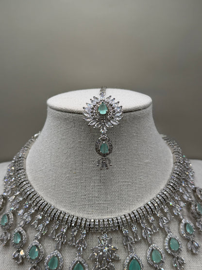 Priya Mint AD Necklace Set