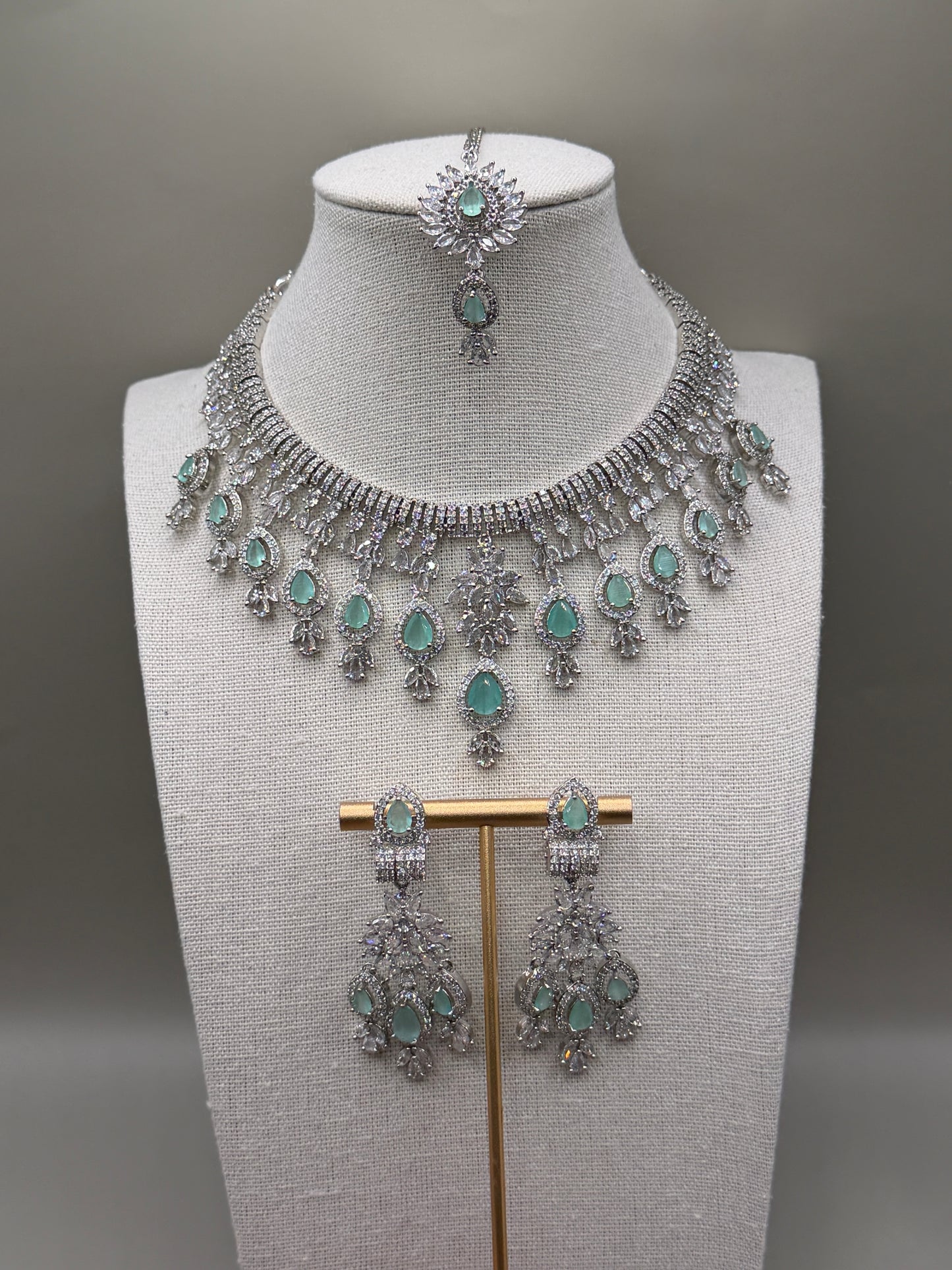 Priya Mint AD Necklace Set
