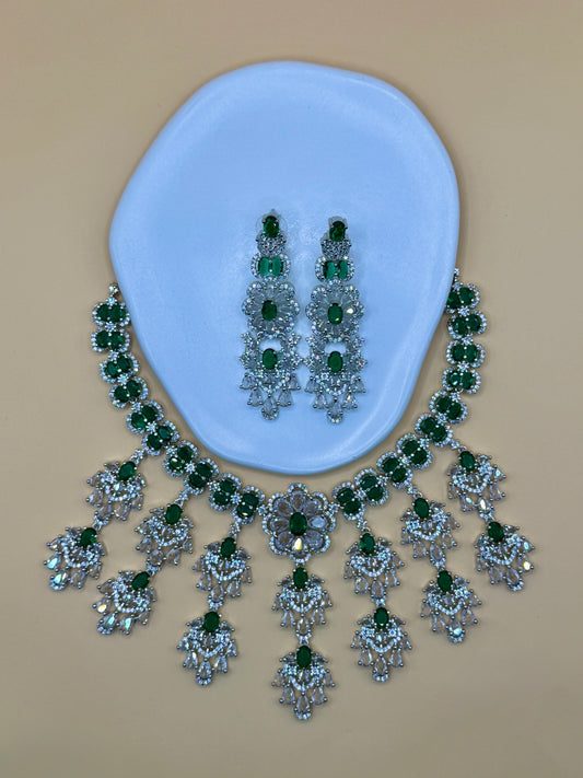 Rani Green Statement AD Necklace Set