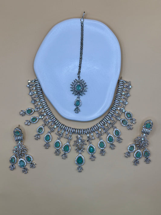 Priya Mint AD Necklace Set