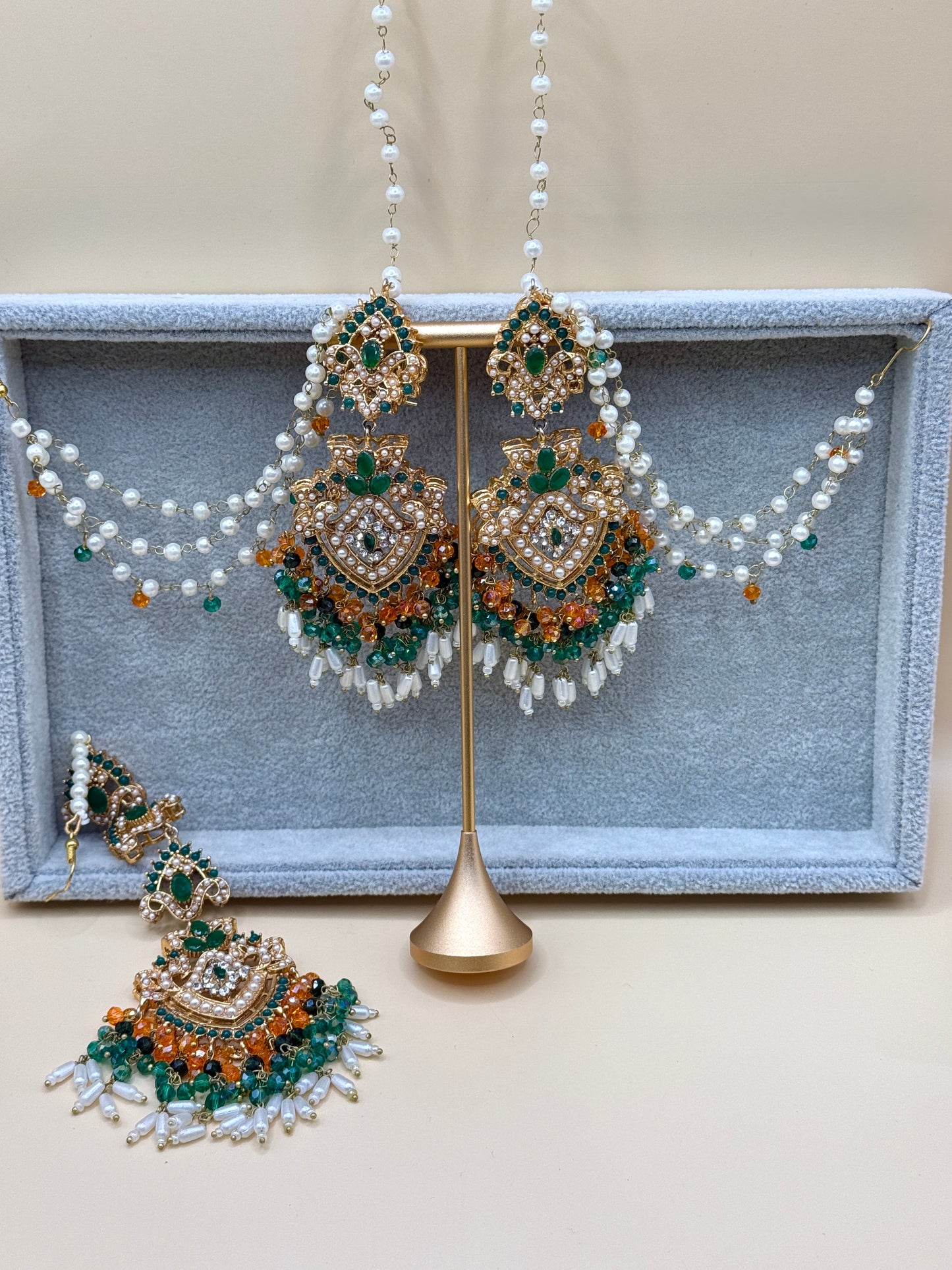 Priya Double Sahara Earrings w/tikka