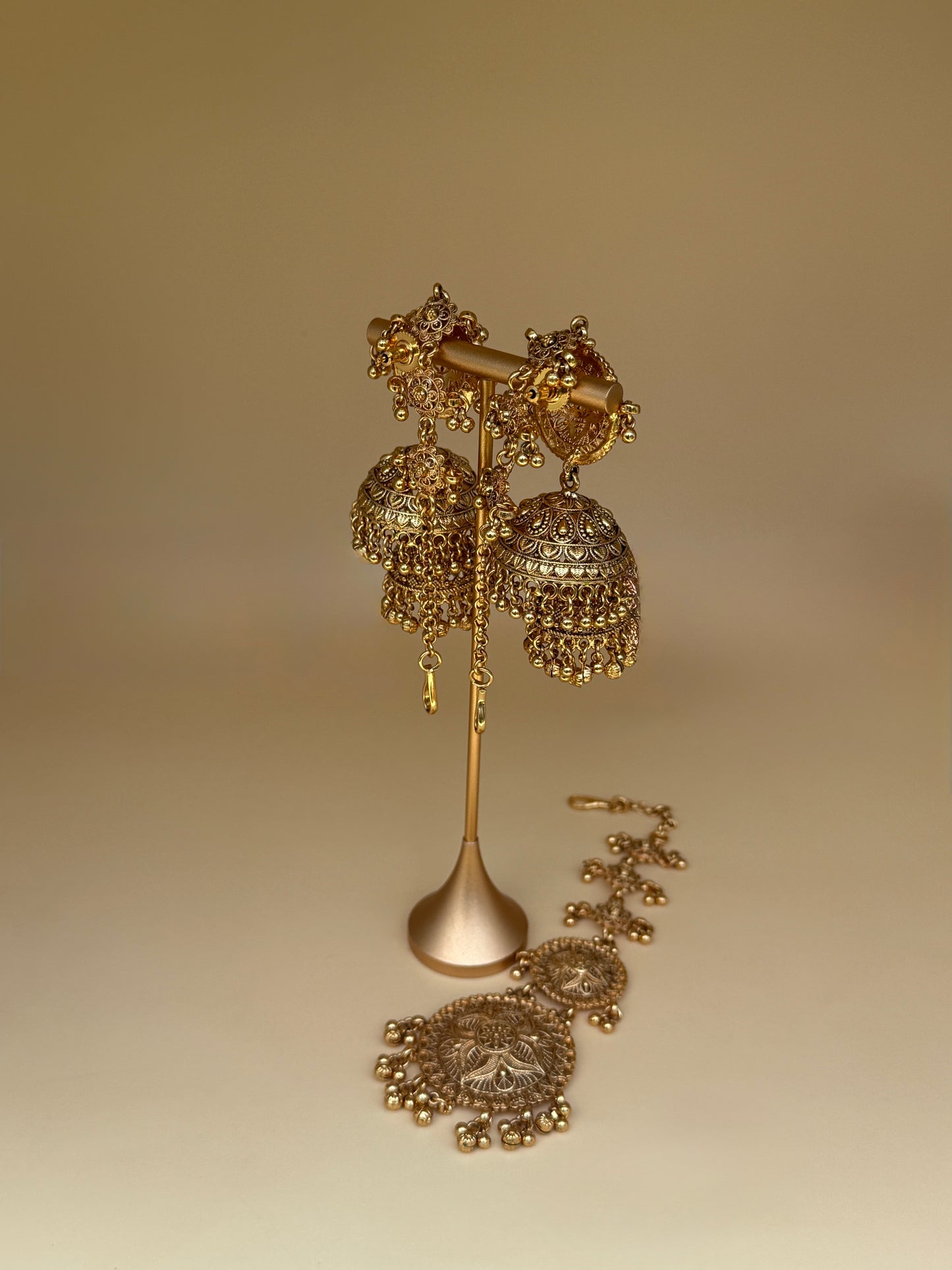 Gold-Plated Double Step Jhumka & Tikka Set