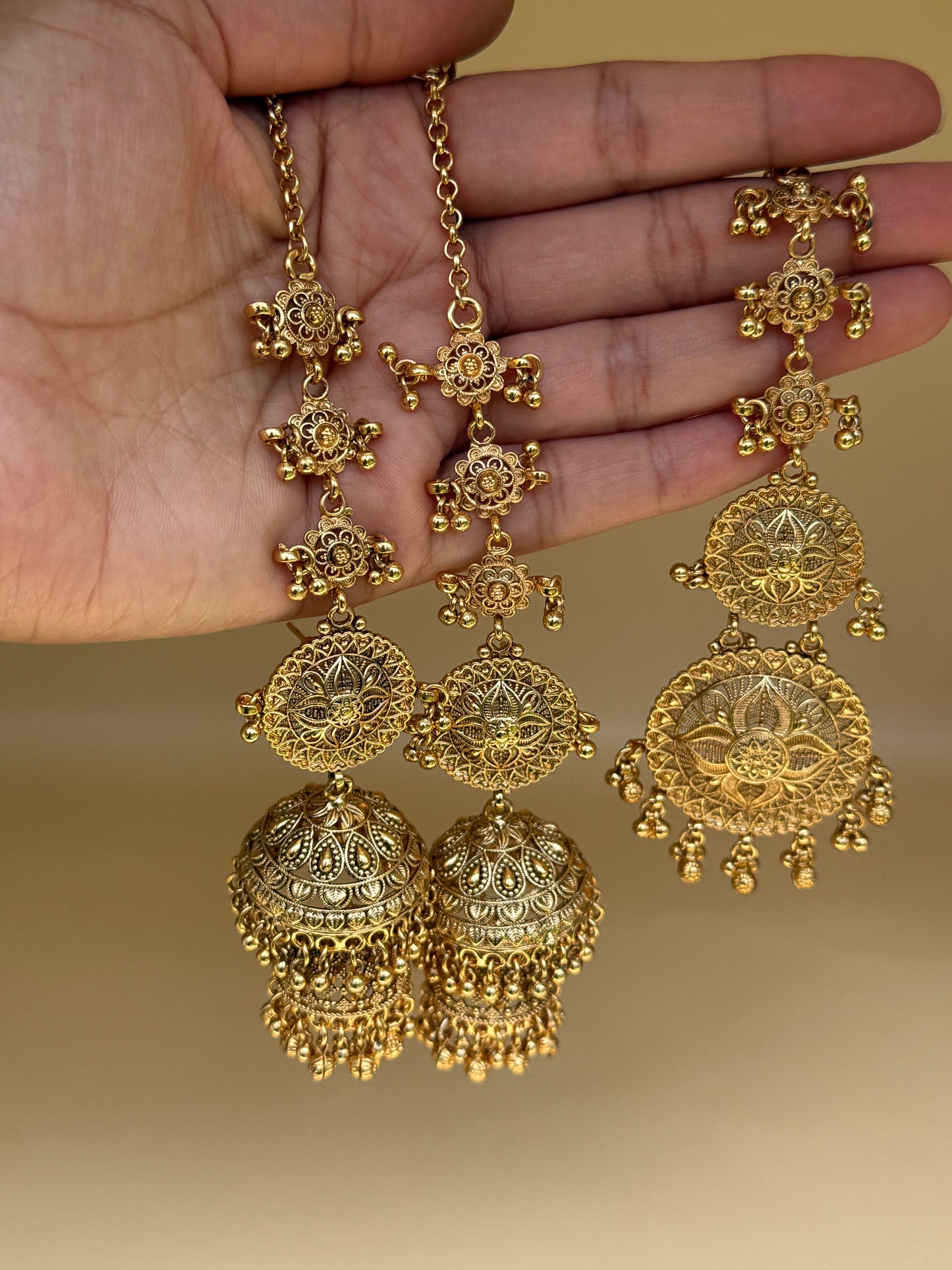 Gold-Plated Double Step Jhumka & Tikka Set