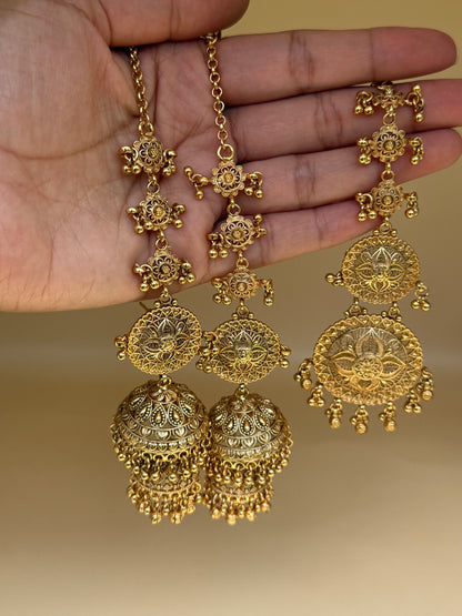 Gold-Plated Double Step Jhumka & Tikka Set