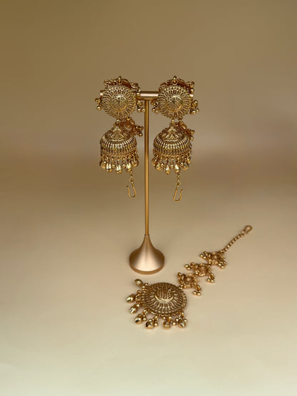 Gold Plated Sahara Jhumka & Tikka Set