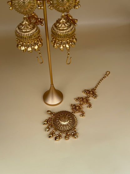 Gold Plated Sahara Jhumka & Tikka Set