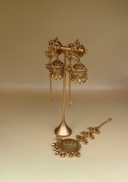 Gold Plated Sahara Jhumka & Tikka Set