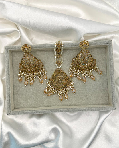 Golden Polki Statement Earring Tikka Set