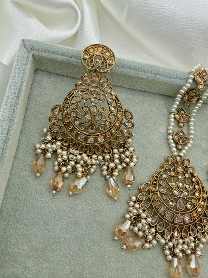 Golden Polki Statement Earring Tikka Set