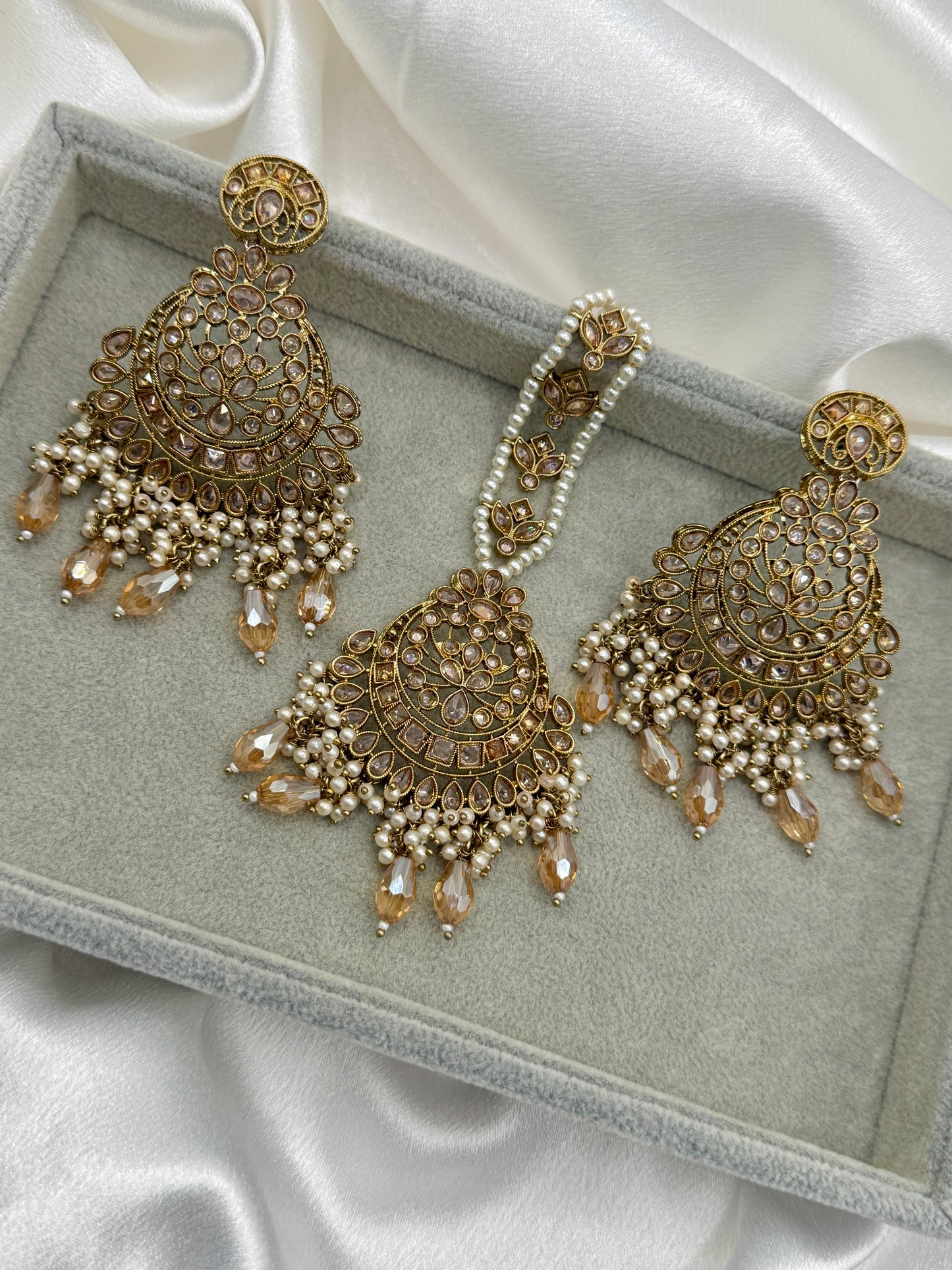 Golden Polki Statement Earring Tikka Set