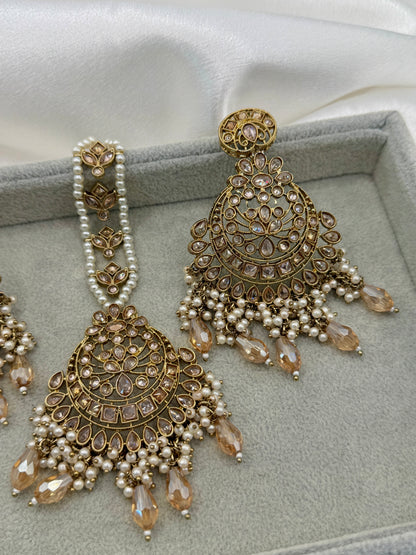 Golden Polki Statement Earring Tikka Set