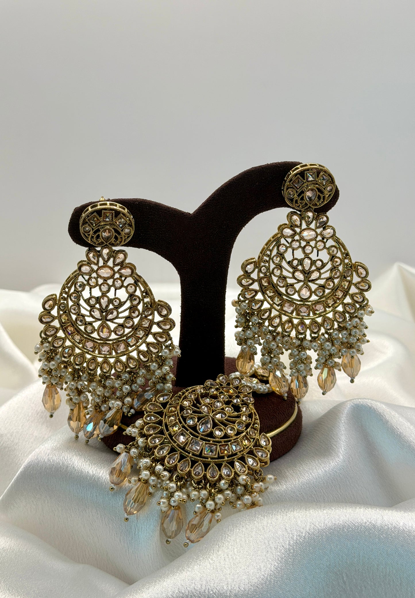 Golden Polki Statement Earring Tikka Set