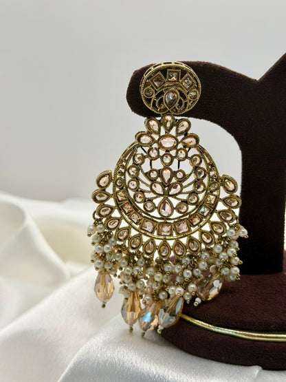 Golden Polki Statement Earring Tikka Set