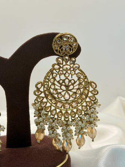 Golden Polki Statement Earring Tikka Set