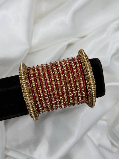 Red & Gold Metal Bangles Set