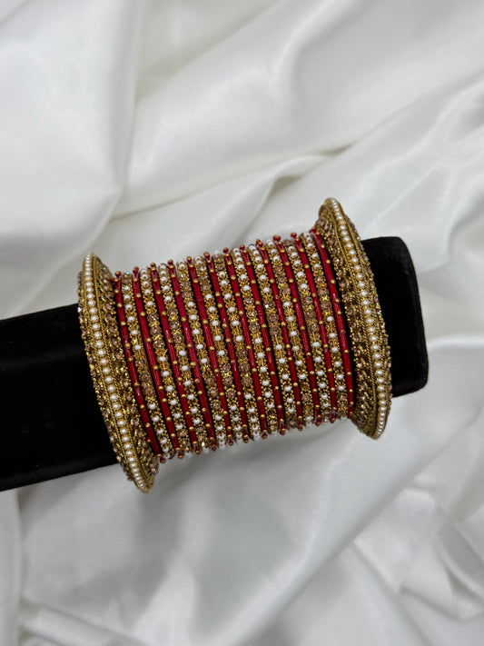 Red & Gold Metal Bangles Set