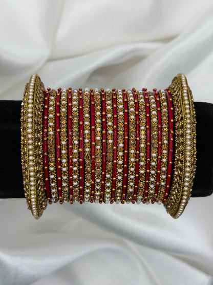 Red & Gold Metal Bangles Set