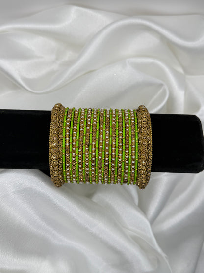 Lime Green Metal Bangles Set