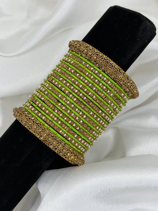 Lime Green Metal Bangles Set
