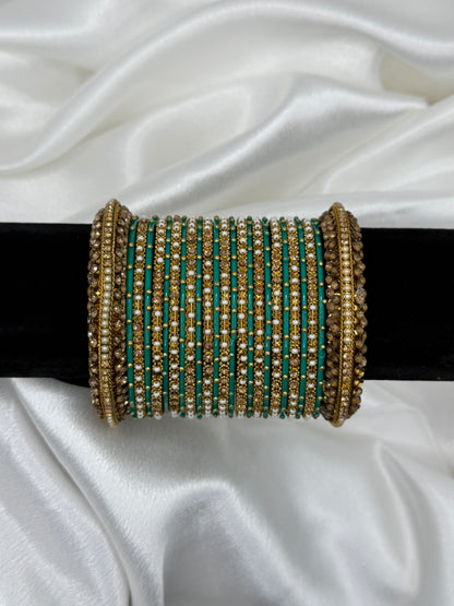 Teal Green Metal Bangles Set
