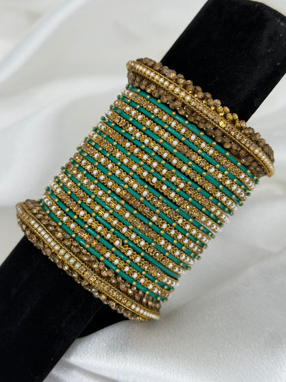 Teal Green Metal Bangles Set