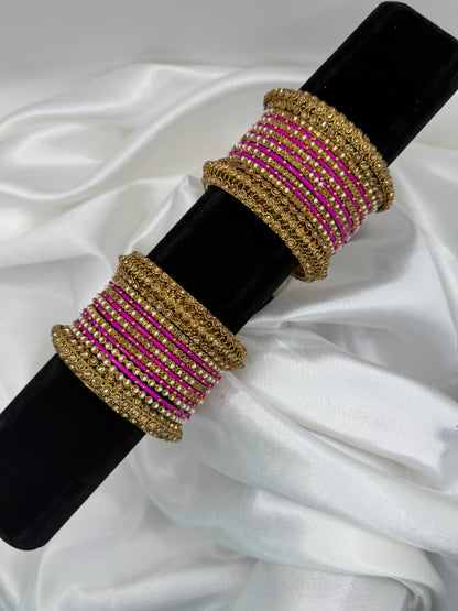 Pink Metal Bangles Set