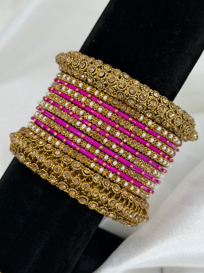 Pink Metal Bangles Set