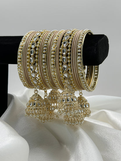 2.10 Golden Jhumka Metal Bangles Set