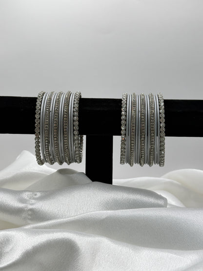 2.10 Gray & Sliver Metal Bangles Set