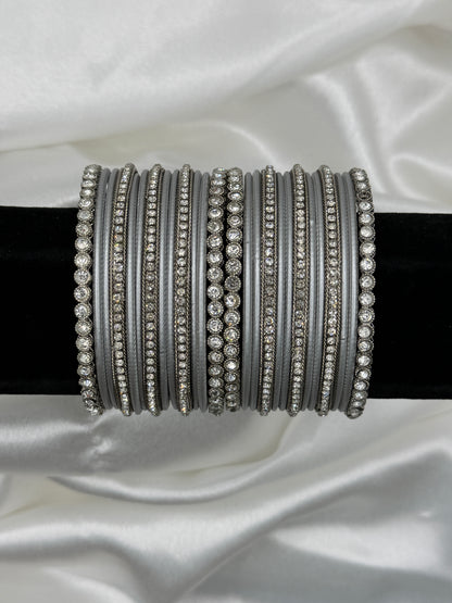 2.10 Gray & Sliver Metal Bangles Set