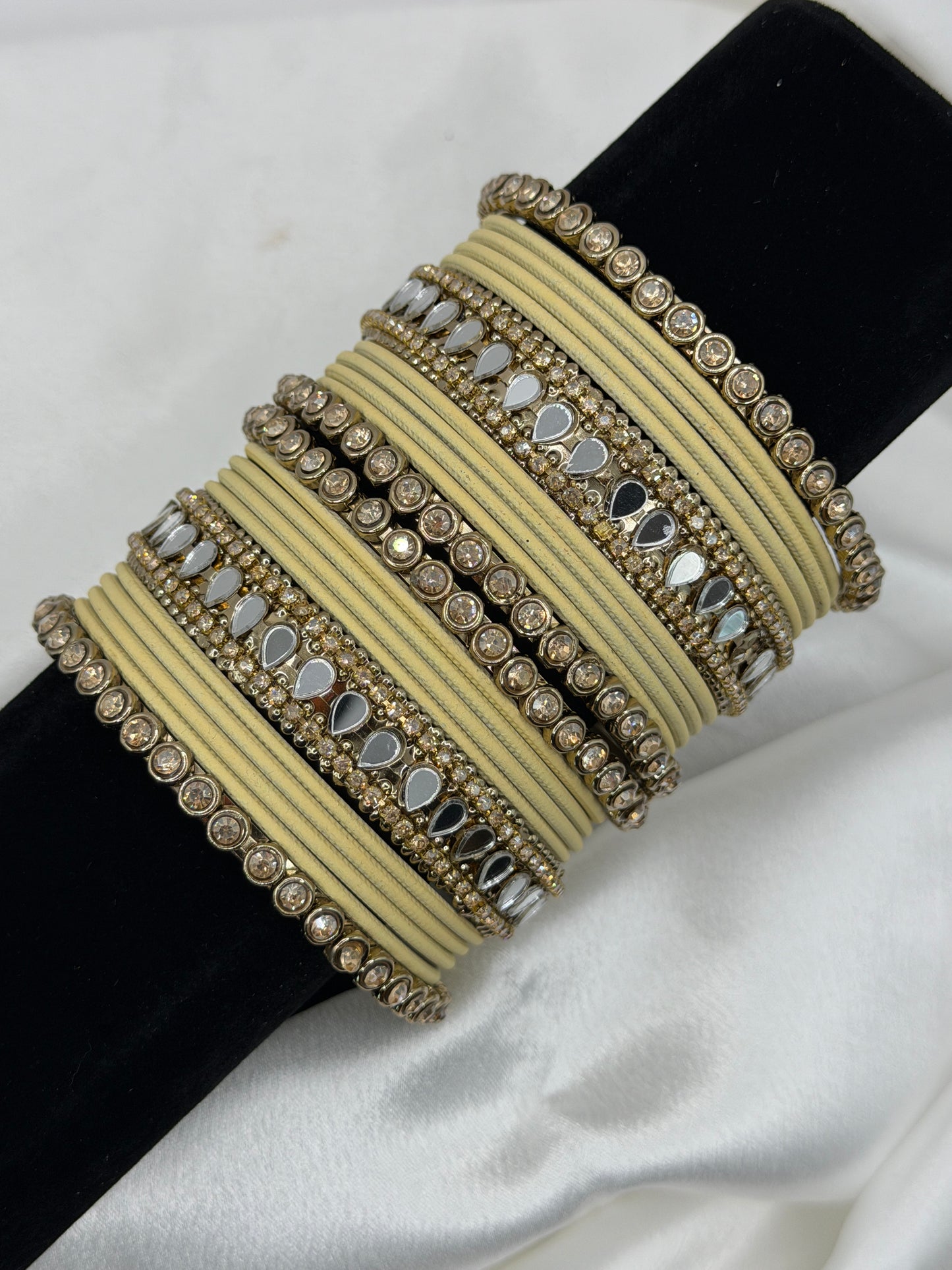 Cream & Mirror Metal Bangles Set