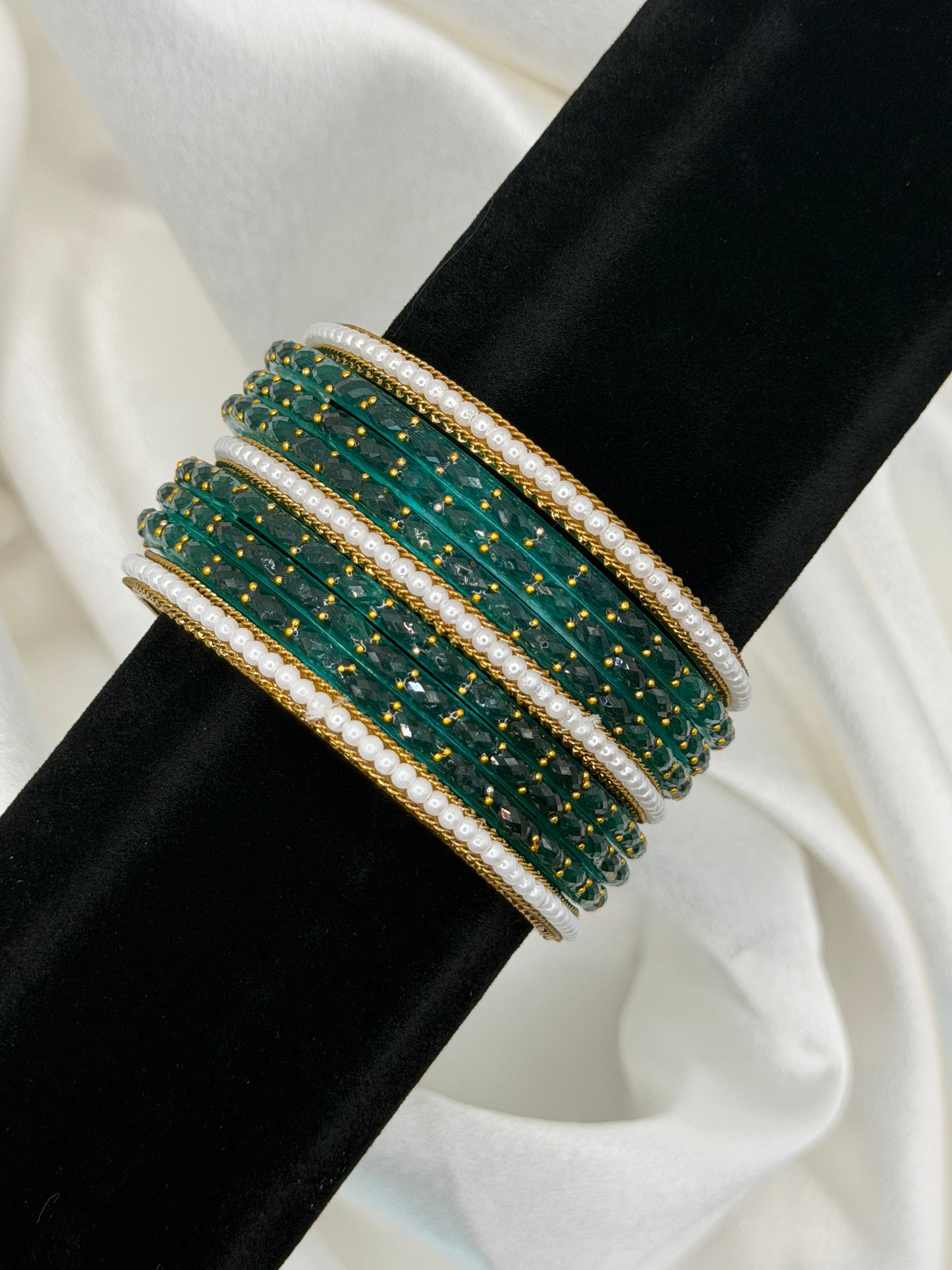 Pearl Rain Glass Bangles Set