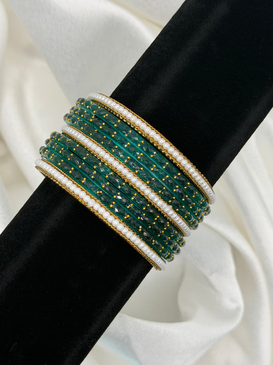 Pearl Rain Glass Bangles Set