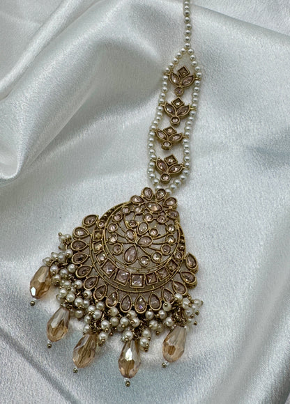 Golden Polki Statement Earring Tikka Set