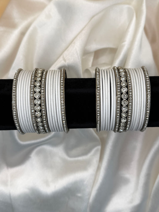 Mini White & Sliver Bangle Set