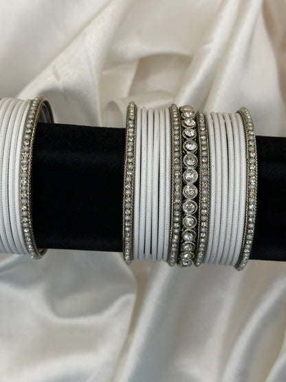 Mini White & Sliver Bangle Set